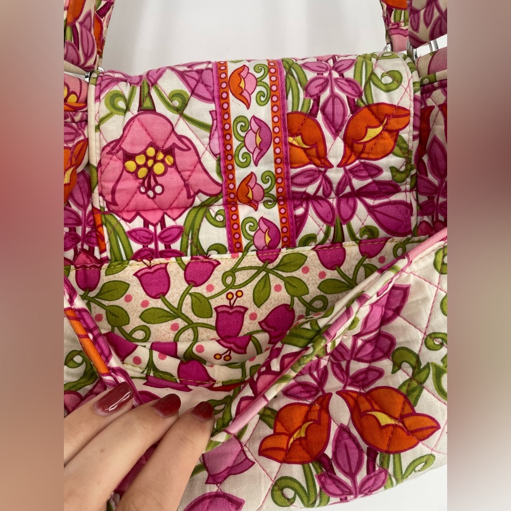 Vera Bradley Pink Floral “Lilli Belle” Y2K Double Handle Quilted Shoulder Bag - Picture 11 of 14